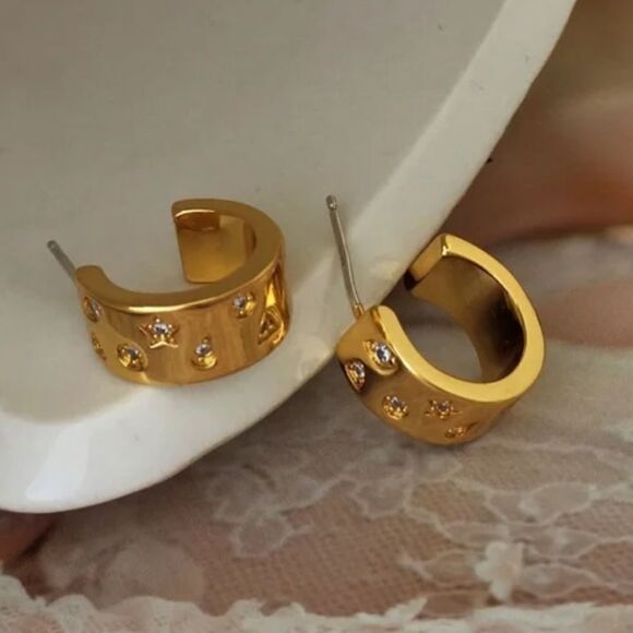 #37 Gold/925 Post Hoop Zircon Earrings - Picture 4 of 10